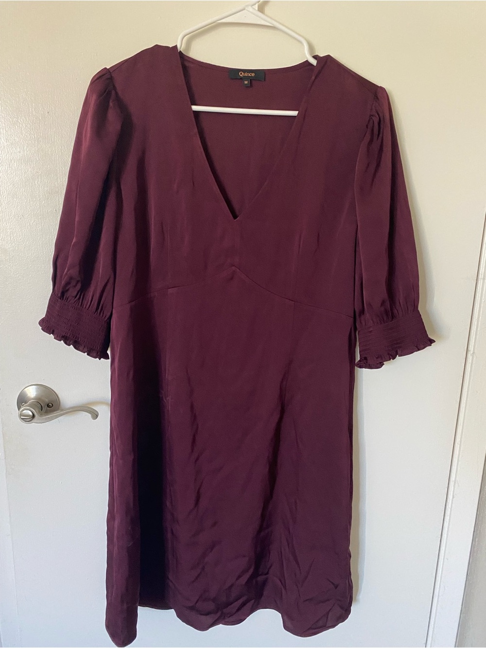 Quince Deep Plum V-Neck Midi Dress